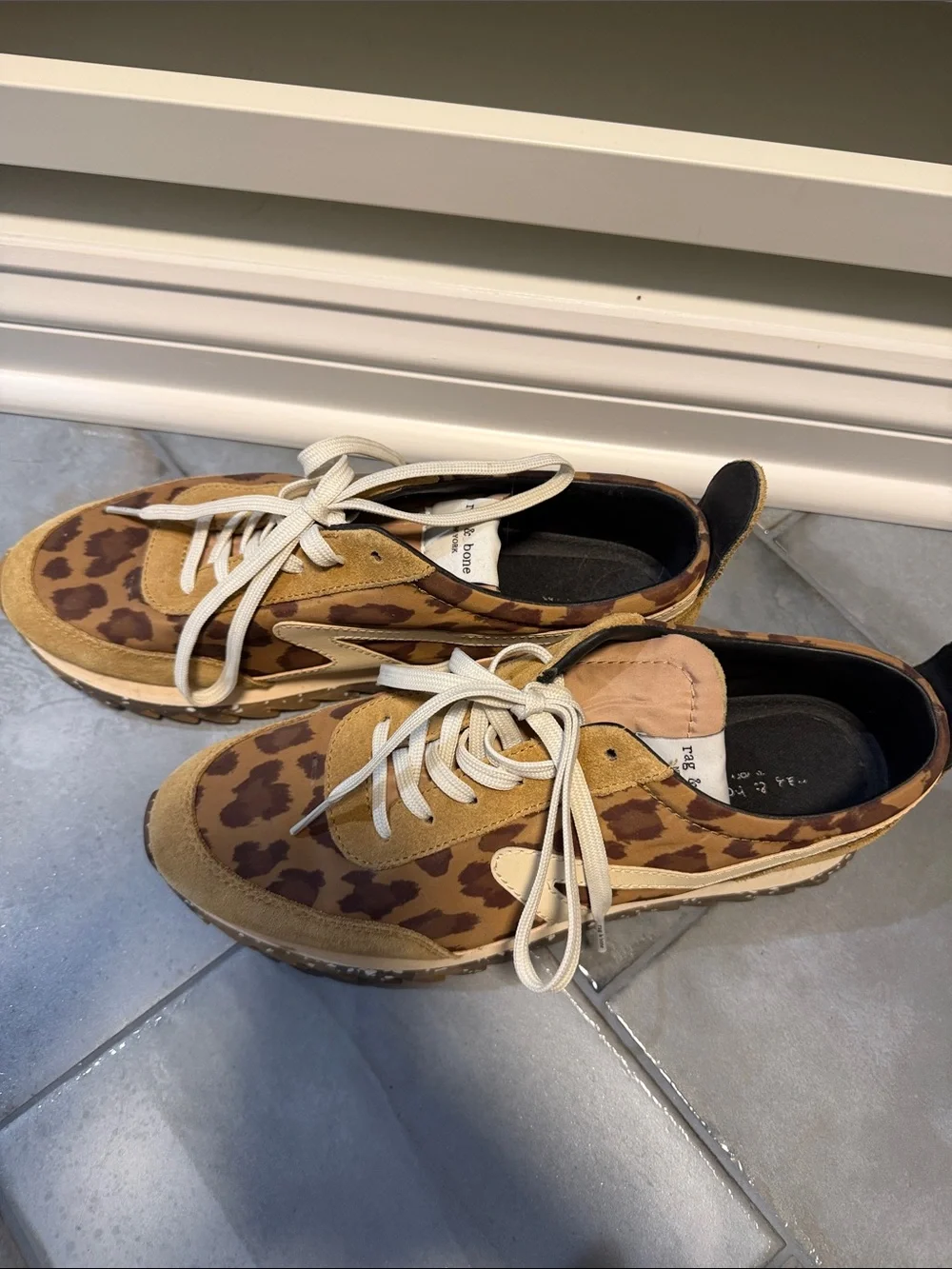 rag & bone Leopard-Print Tan and Brown Suede Sneakers